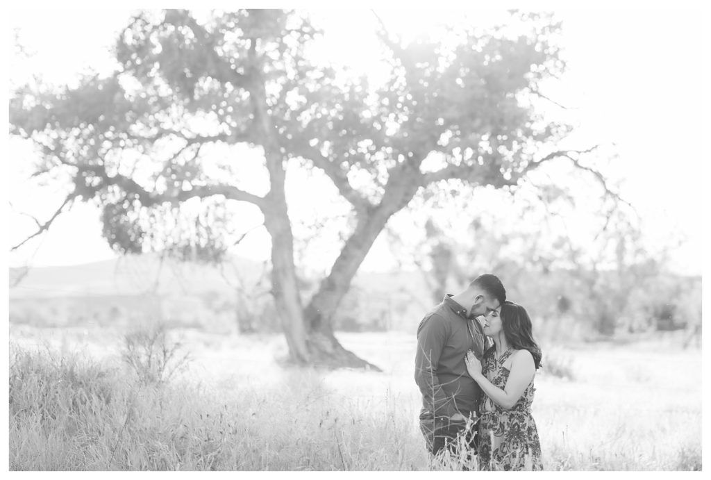 a black and white photo of a couple during their Kern County engagement photos