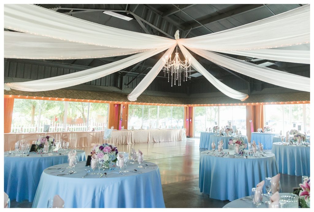 Park Place Events Wedding - reception hall with tables and drapery