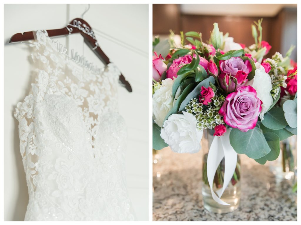 Rancho Janitzio Wedding - wedding dress and bouquet