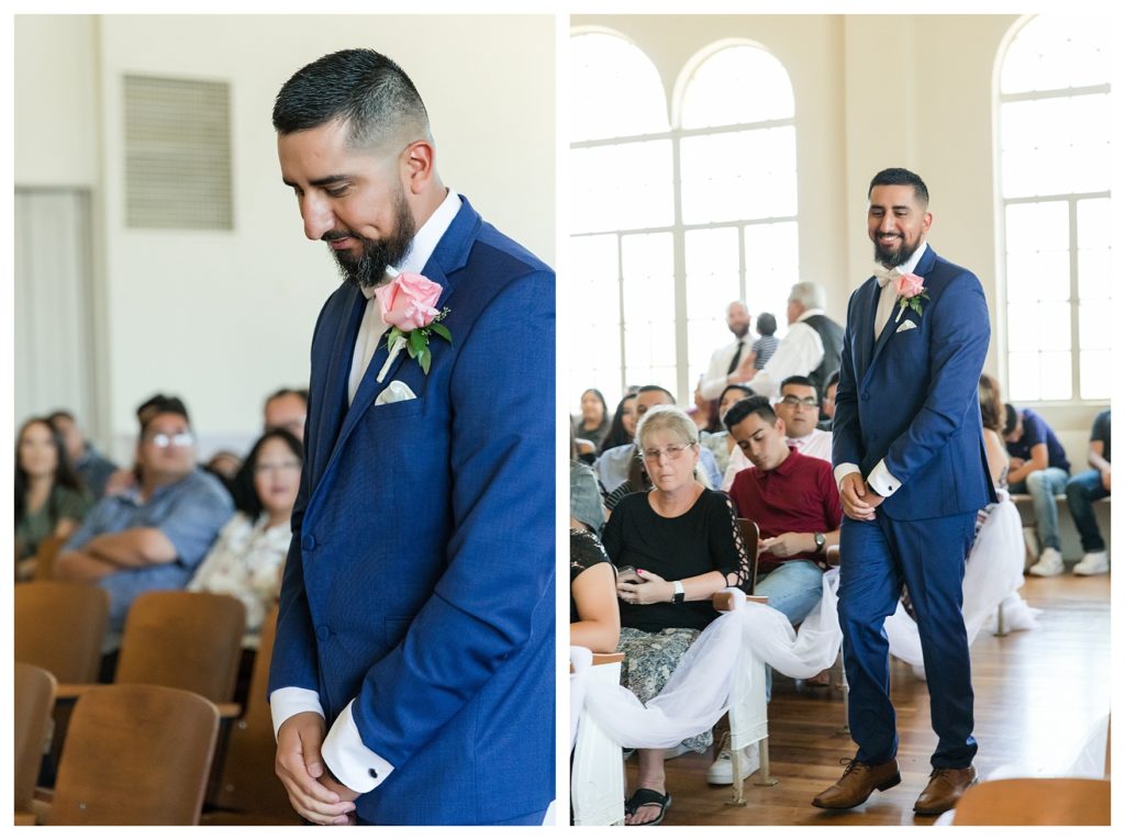 groom entering the ceremony at The Old Town Chapel wedding