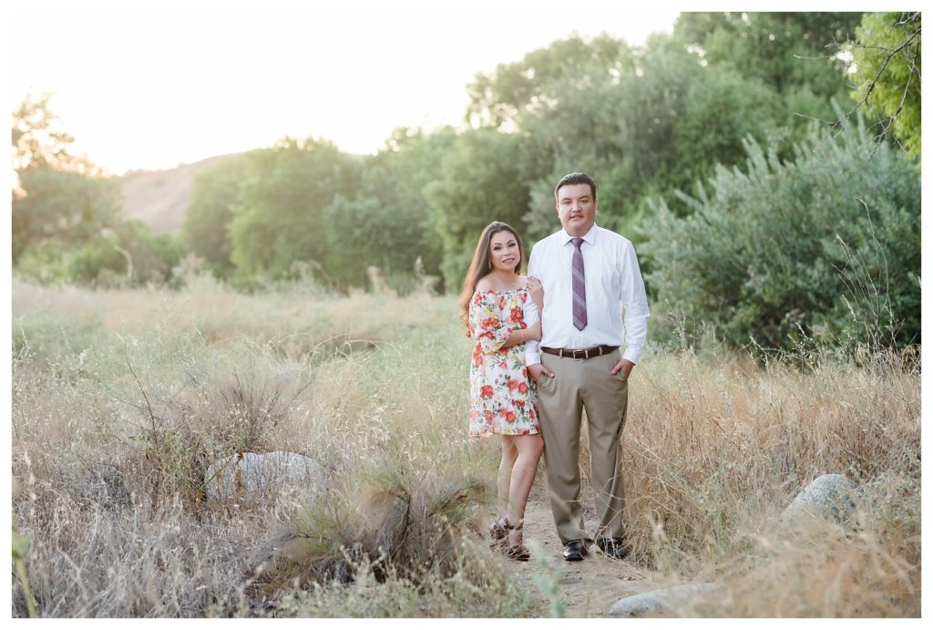 golden hour during a couple's engagement session at Kern River