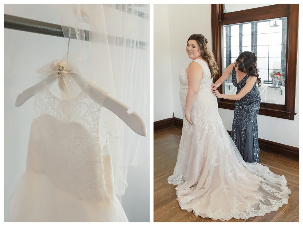a bride gets dressed for her wedding at The Belle Rae