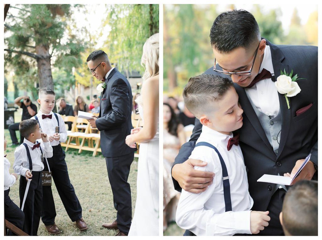 groom reads vows to his sons at a wedding at JEH Ranch