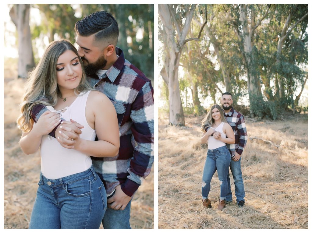 a stylish couple during their Bakersfield, CA engagement photos