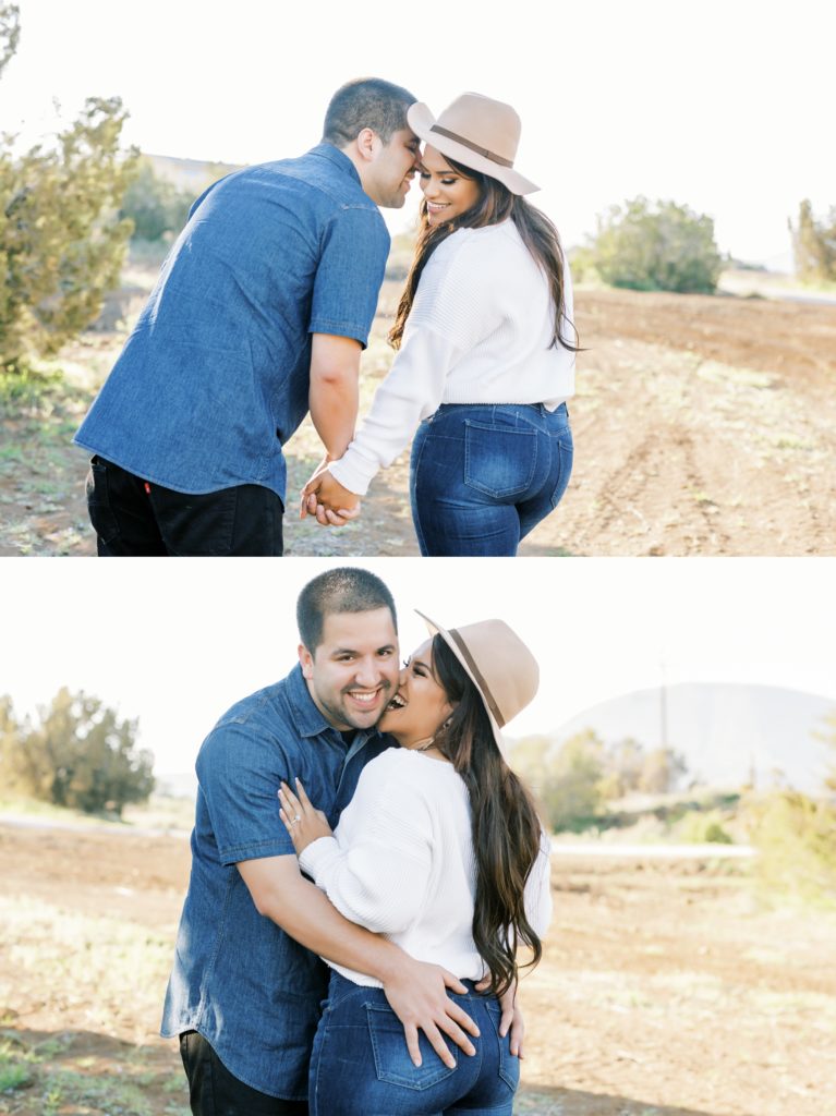couple being silly during engagement photos