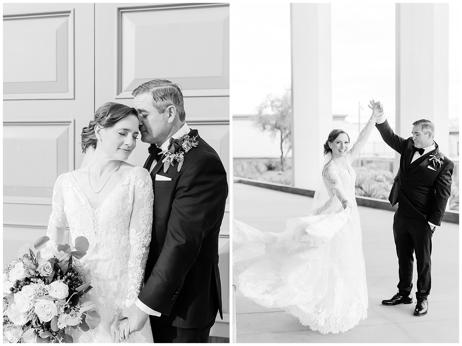 a groom twirls his bride after their winter wedding in Bakersfield, CA