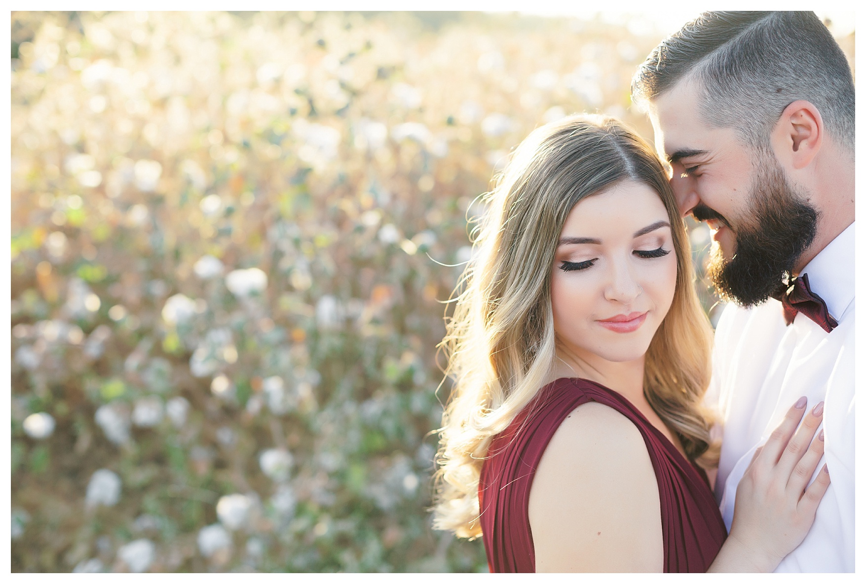 romantic couple during their cotton field engagement photos