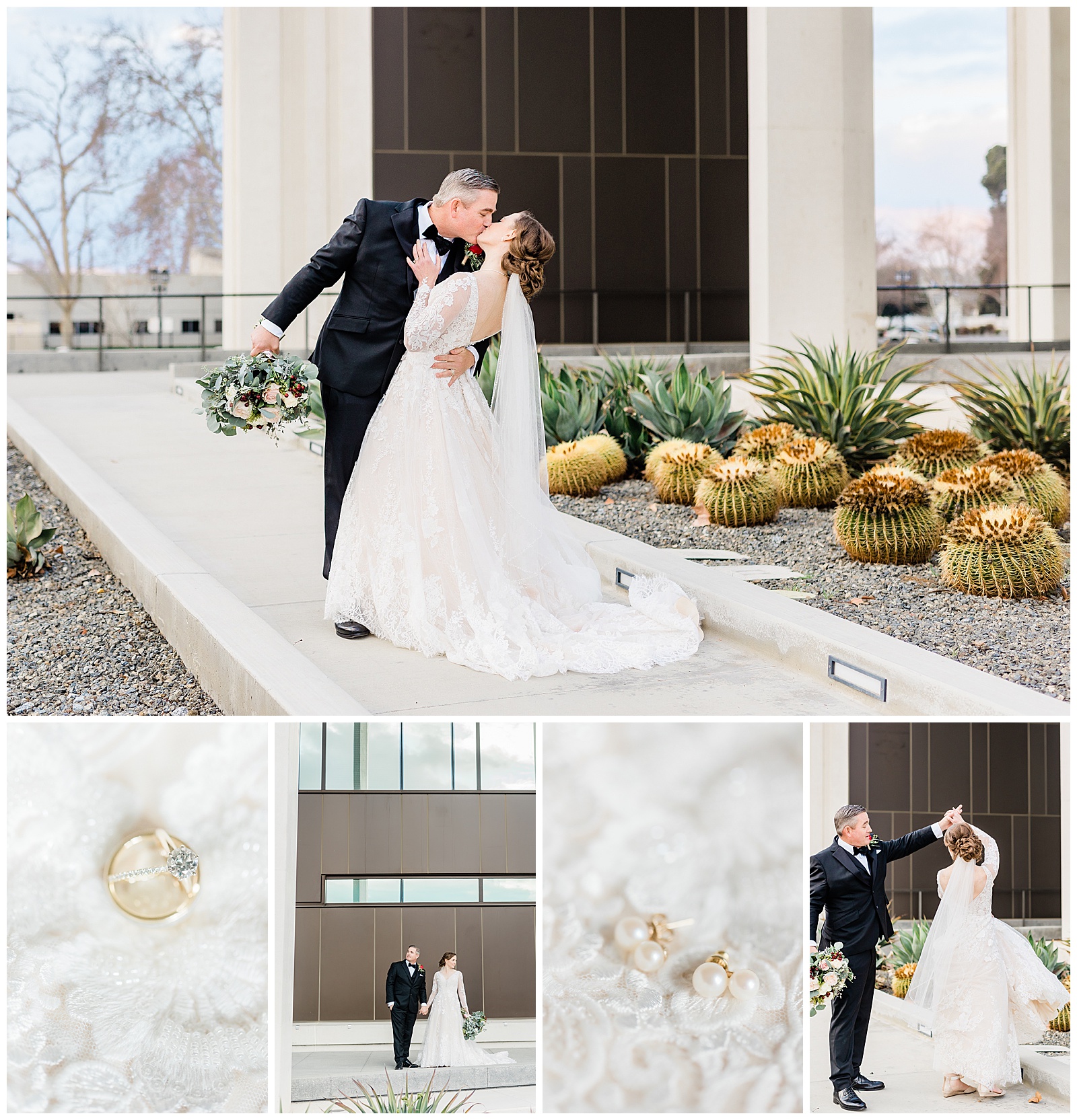 a collection of beautiful photos from a winter wedding in Bakersfield, CA